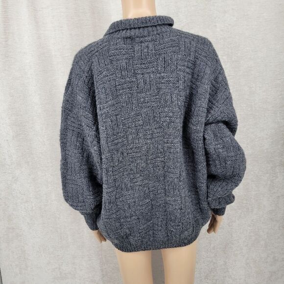 Northern Isles Knitted by Hand Gray Wool Vintage Sweater With Collar Medium - Picture 8 of 11